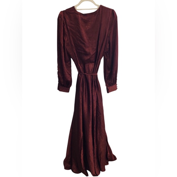 Lulu's NWT XL burgundy long sleeve maxi wrap dress style AD1949 - Picture 2 of 9